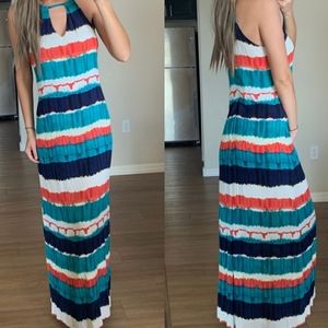 ECI tie dye striped keyhole maxi dress size small